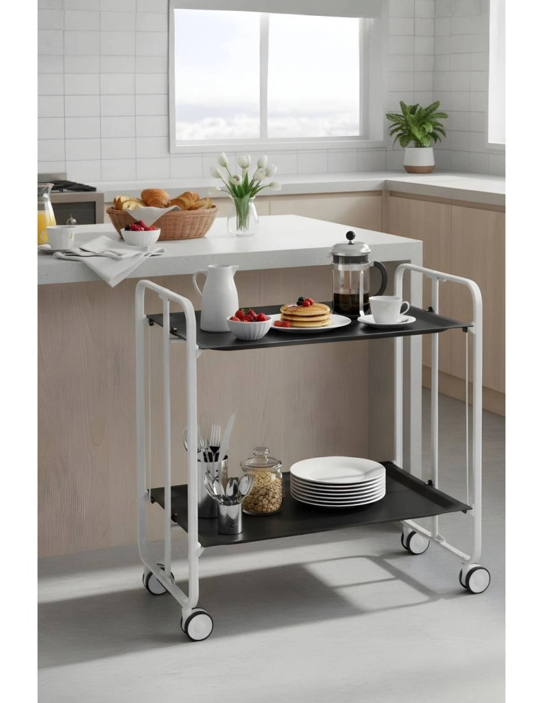 Carrello da cucina pieghevole bianco con ruote BAUHAUS 2 ripiani