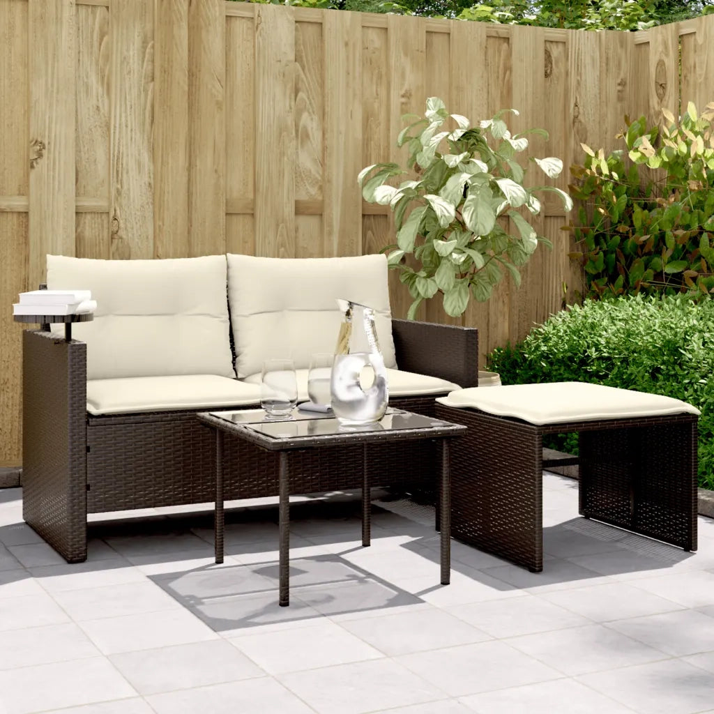 vidaXL Set Divano da Giardino 3 pz con Cuscini Marrone in Polyrattan