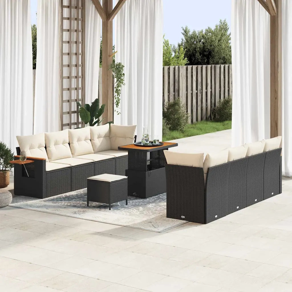 Set Divano da Giardino con cuscino 11 pcs Nero e Crema