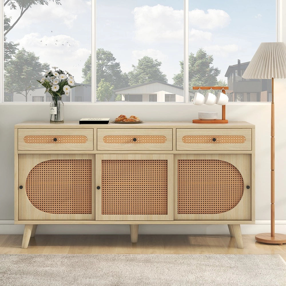 Credenza legno con ante scorrevoli, cassetti e ripiani ¨C MINIMAL ¨C 140 cm