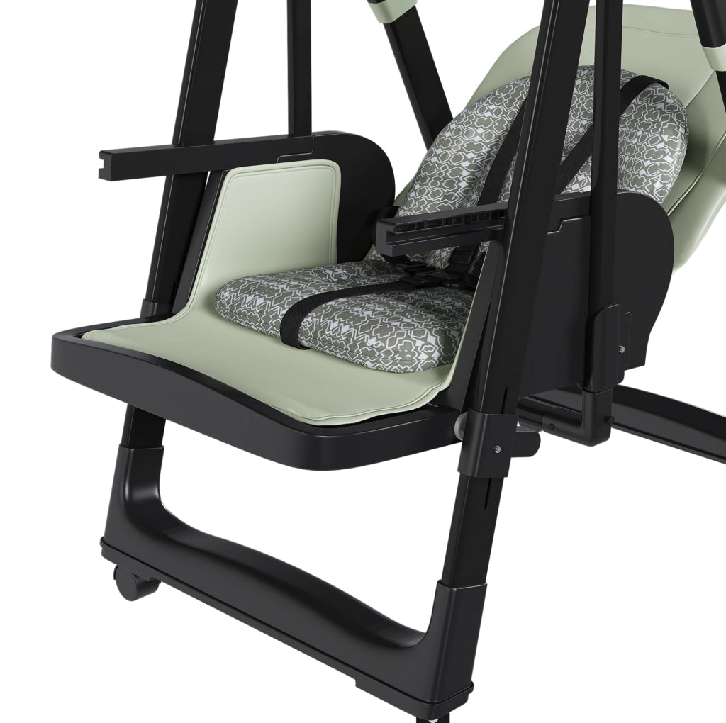Seggiolone per bambini 2 in 1 con funzione dondolo; cintura di sicurezza a 5 punti; verde scuro