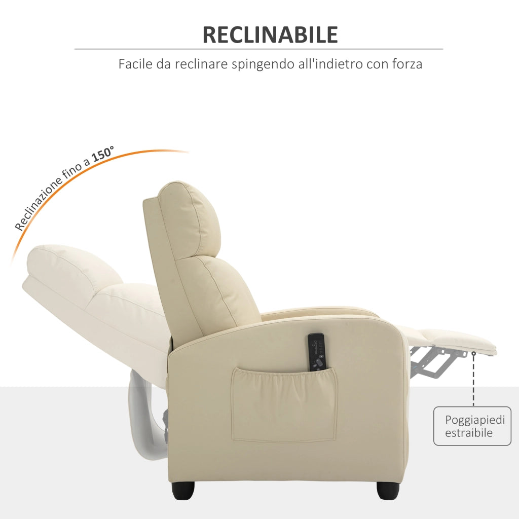 Easycomfort Poltrona Relax Massaggiante con Telecomando e 8 Programmi, Reclinazione e Poggiapiedi, 68x88x98cm, Crema