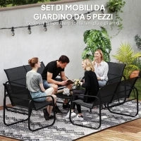 Set da Giardino con 2 Divani 2 Posti, 2 Poltrone e un Tavolino da Caffè con Piano in Vetro, Nero