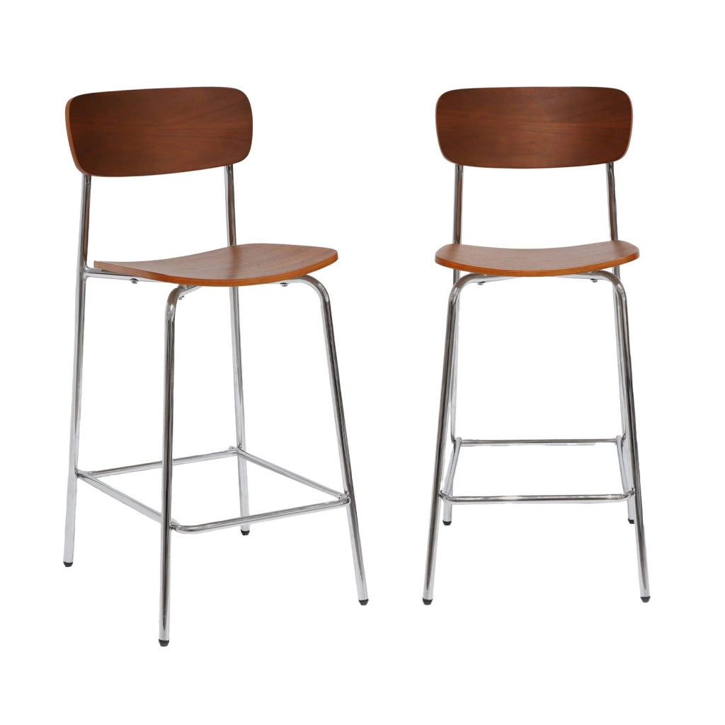 Set di 2 sgabelli da bar vintage metallo e compensato, grigio perlato