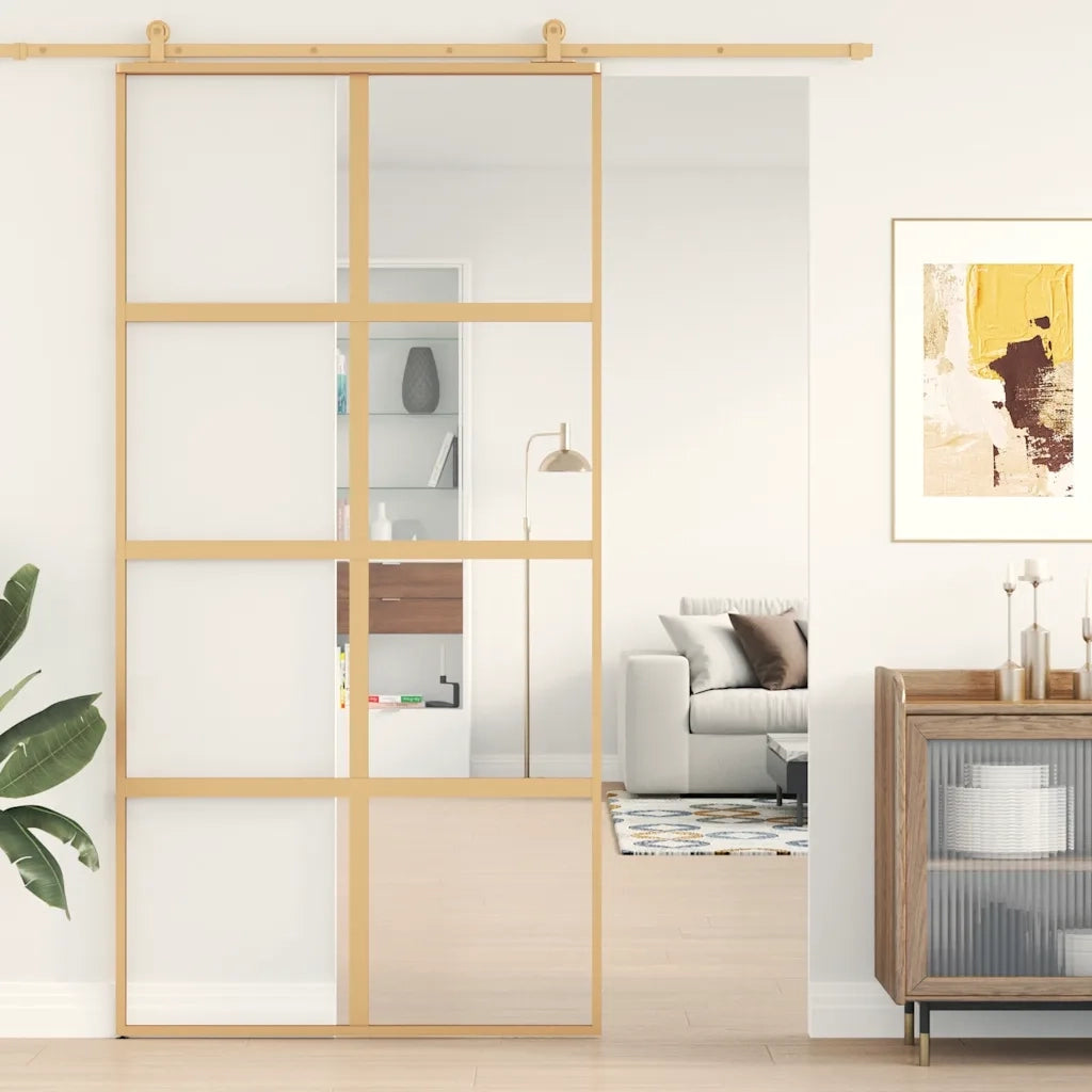 Porta Scorrevole Oro 102,5x205 Vetro Trasparente ESG Alluminio 155186
