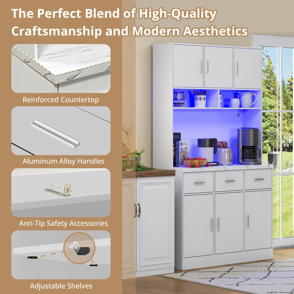 Credenza da cucina con 6 ante; 3 cassetti; ripiani regolabili; LED e prese USB; in MDF; 100 x 40 x 180 cm
