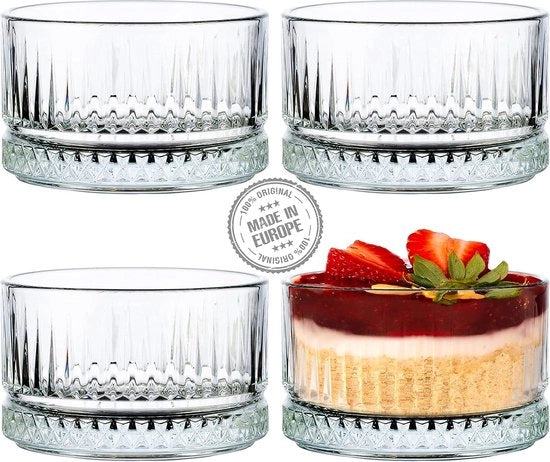 Set di dessert in vetro da 4, 235 ml, vetrini per dessert, vetrini per pudding decorativi, vetrini per dessert, vetrini per gelato, vetrini per snack.