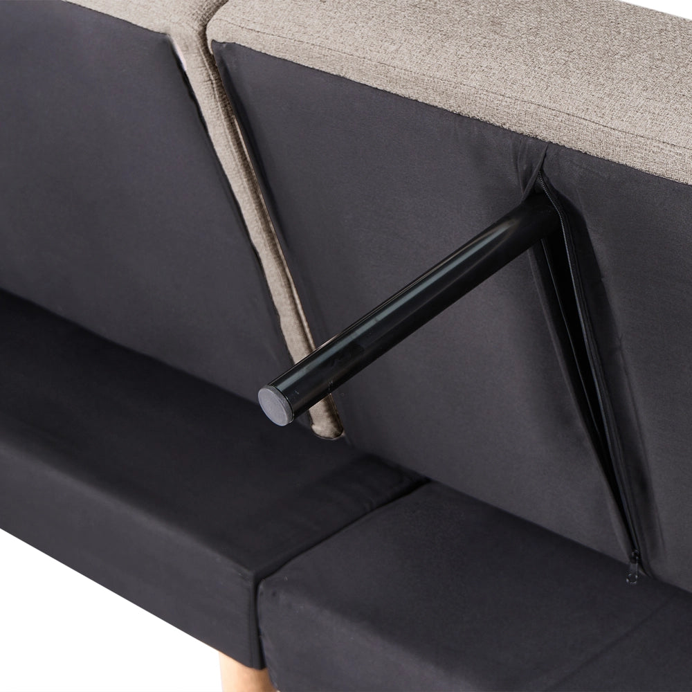 Divano Angolare ad Angolo Sinistro Beige in Tessuto Imbottito a L con Seduta Trapuntata Cuscini Decorativi e Funzione Letto