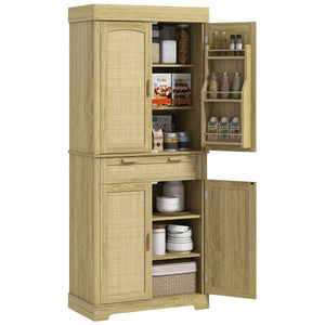 Credenza Cucina Stile Boho 2 Armadietti con Portaspezie e Cassetto 76x40x183 cm Rovere