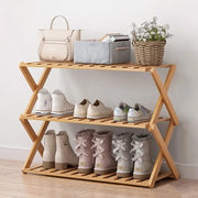 Scaffale per scarpe in bambù con 3 livelli, portatile, pieghevole, senza installazione necessaria, piccolo scaffale per scarpe, ideale per corridoi, camere da letto e spazi chiusi (3 livelli)