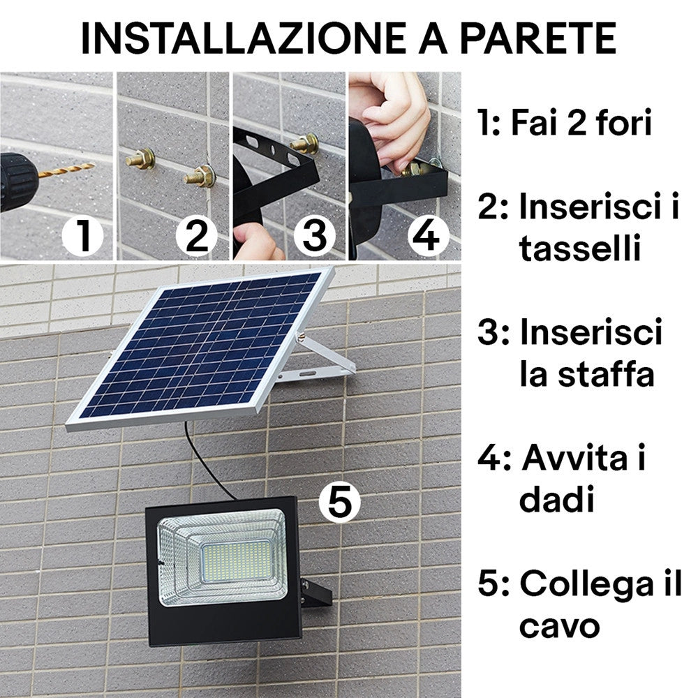 Trade Shop - Faro A Led Con Pannello Solare 200 W Luce Bianca Fredda 6500k Batterie Al Litio -