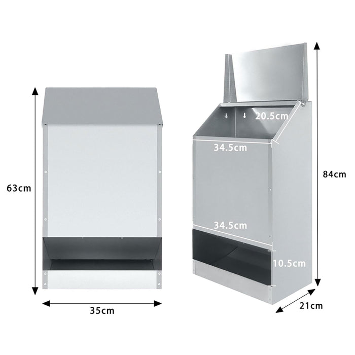 Mangiatoia per Galline 35x20x63 cm Capienza 23kg in Acciaio Zincato