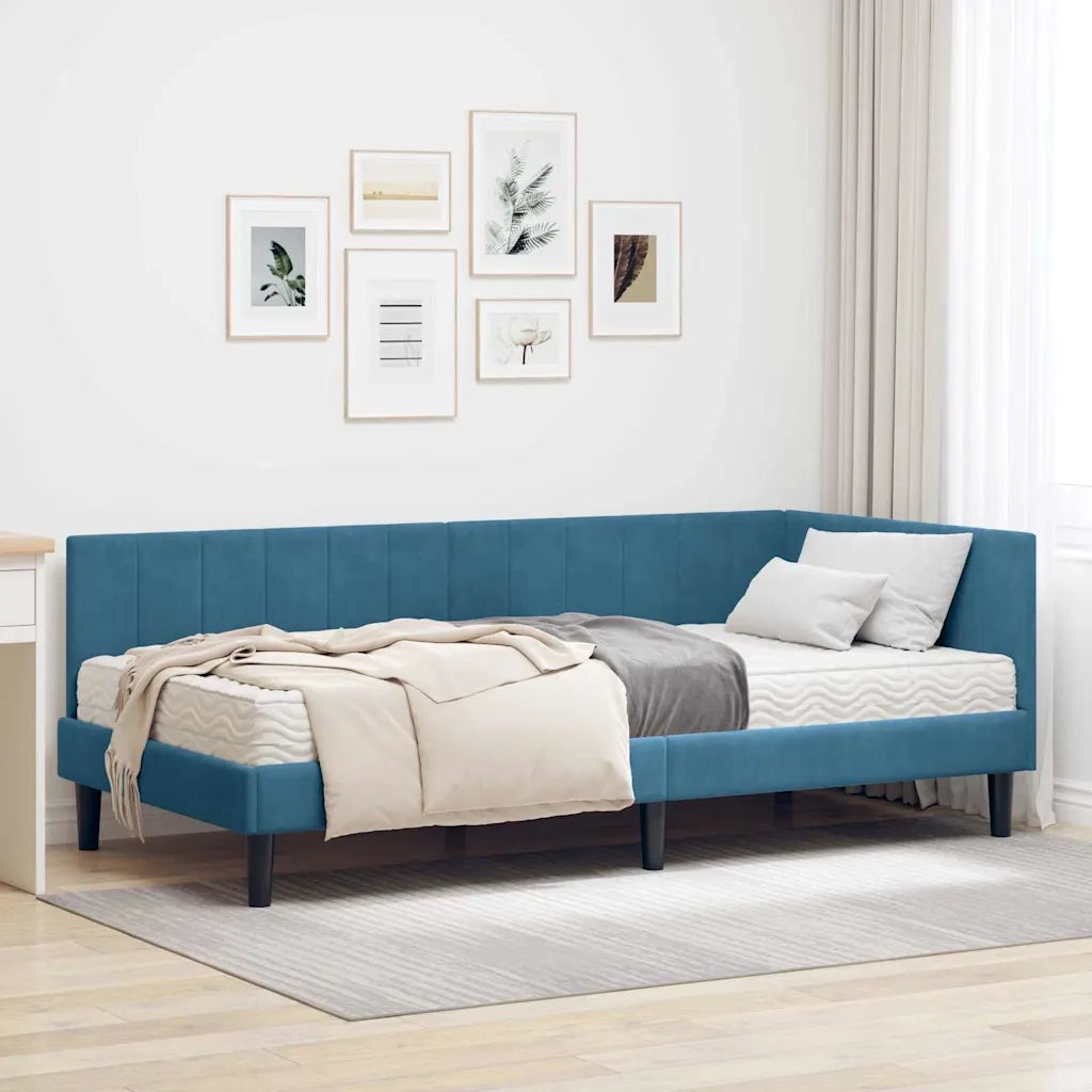 Struttura Letto Angolare con Materasso 2 pcs Blu Velluto 3393907