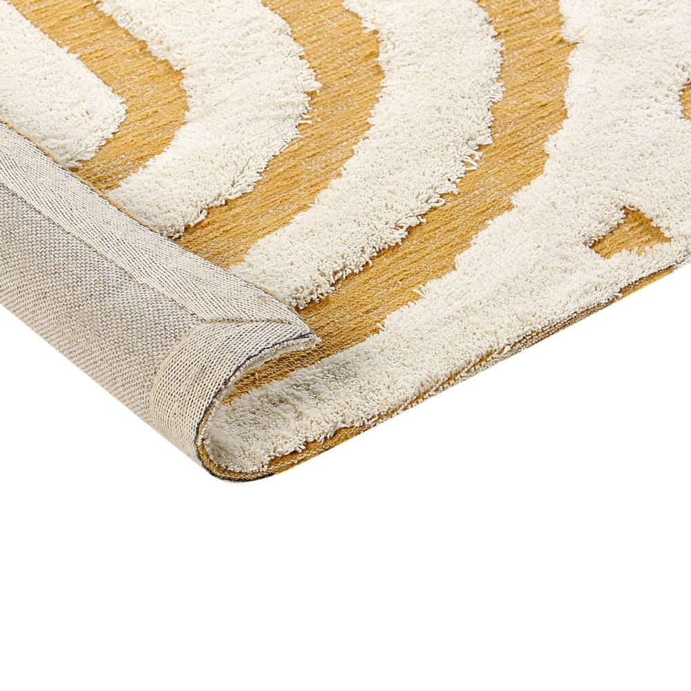 Tappeto moderno in cotone con motivo astratto pelo basso bianco sporco e giallo 300 x 400 cm soggiorno camera da letto