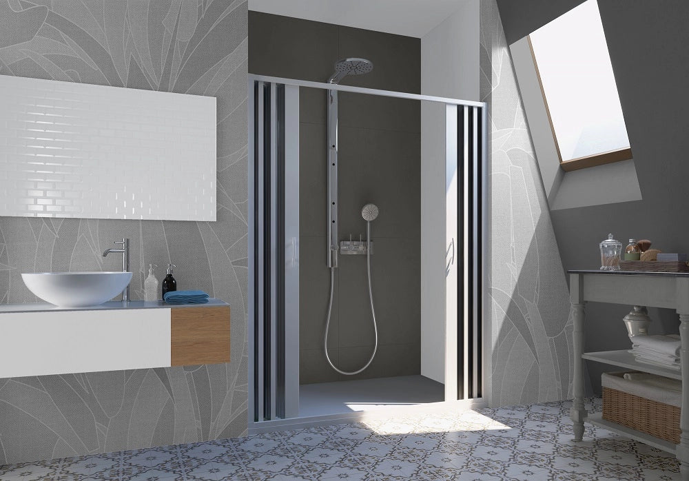 Porta doccia a pacchetto pieghevole centrale pvc bianco h.185cm box doccia MITE 150-130 cm