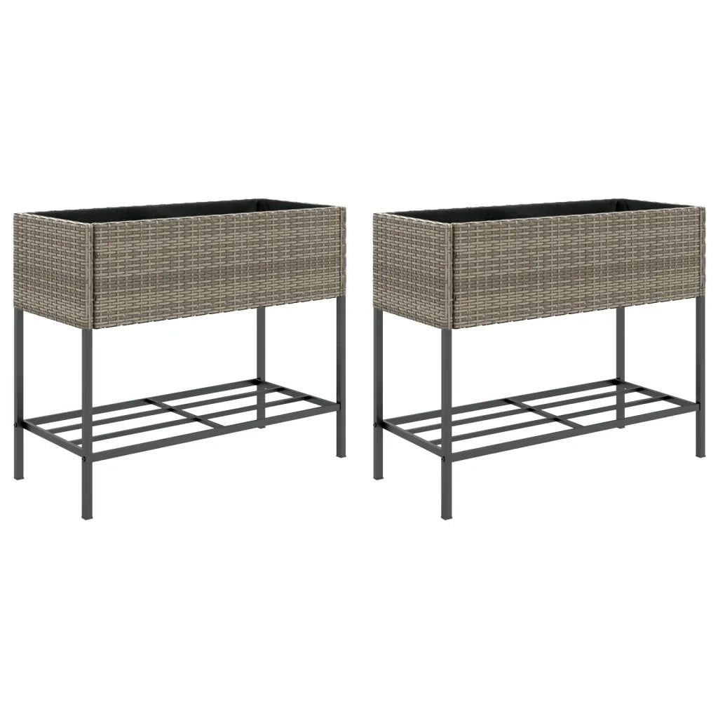 Fioriere Giardino con Ripiani 2pz Grigie 90x40x75cm Polyrattan 3210509