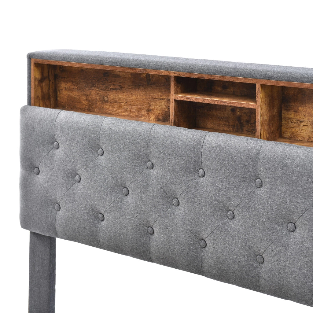 Letto Contenitore 140x200 cm; Letto Matrimoniale - Testiera con Contenitore e LED - Grigio