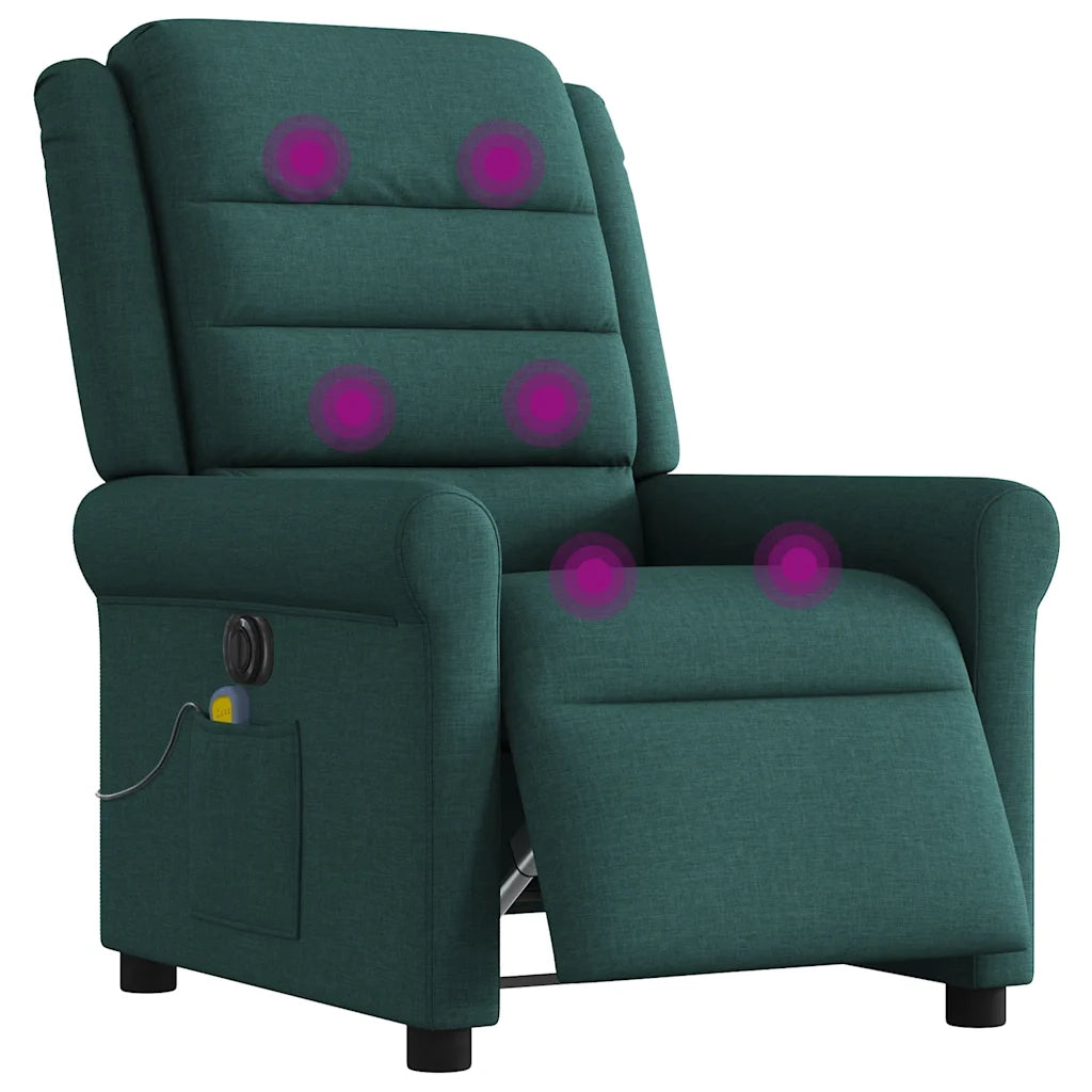 Poltrona Massaggiante | Sedia Relax Reclinabile Elettrica Verde Scuro Tessuto