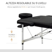 Lettino Massaggio Pieghevole Professionale, Lettino per Massaggio con Altezza Regolabile e Borsa di Trasporto per Estetista e Terapista, Nero