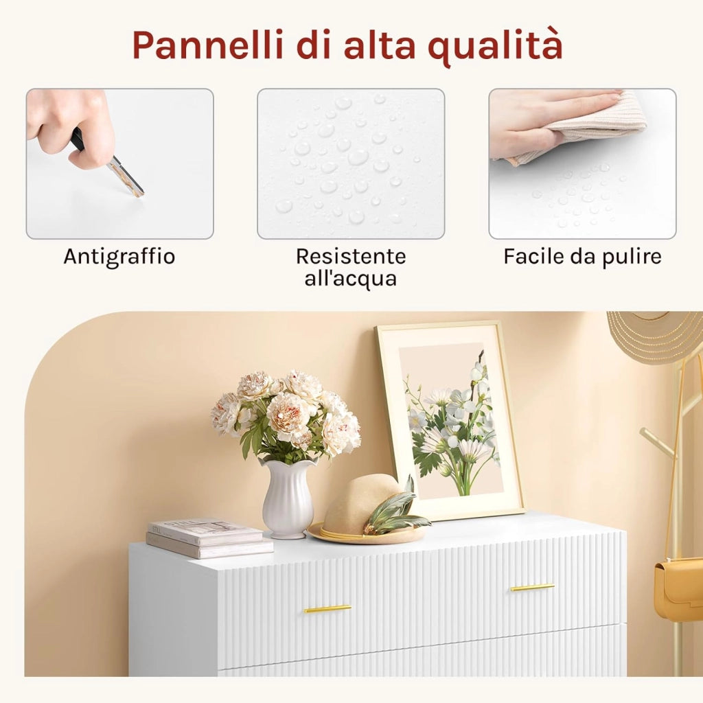 WOLTU Comò Bianco per Camera da Letto, Cassettiera 6 Cassetti in Legno con Gambe Metalliche Dorate, Mobile Contenitore per Soggiorno o Ingresso, Dimensioni 100x40x75 cm, KMD002ws