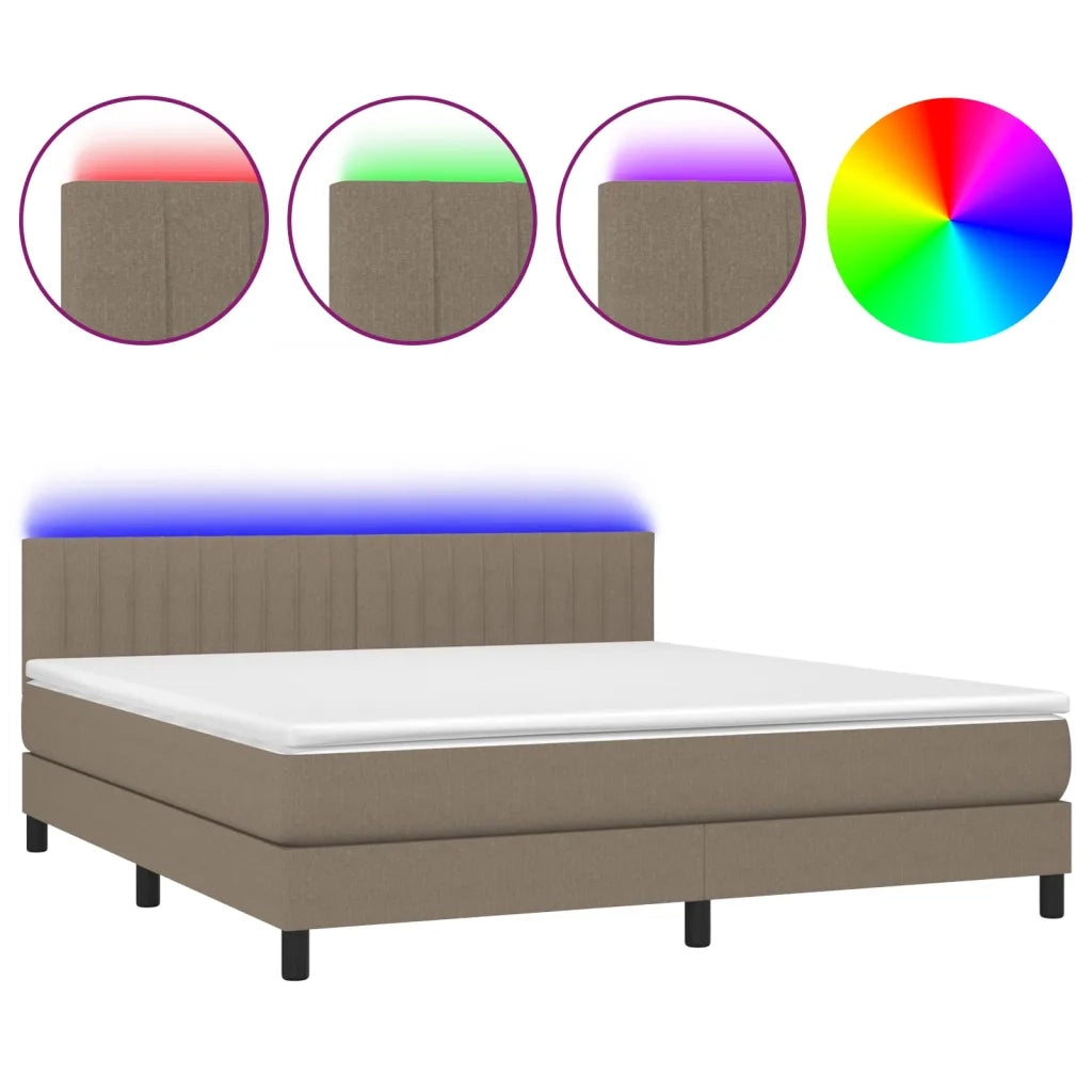 Letto a Molle con Materasso e LED Tortora 180x200 cm in Tessuto 3133337