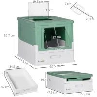Lettiera per Gatti Chiusa con Paletta, Vassoio Estraibile e 2 Porte, 47.5x35.5x36.7cm, Verde