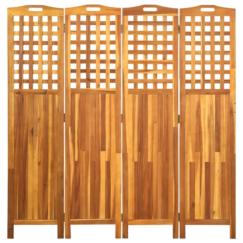 Divisorio a 4 Pannelli Grigio 161x2x170 cm in Massello Acacia 311880