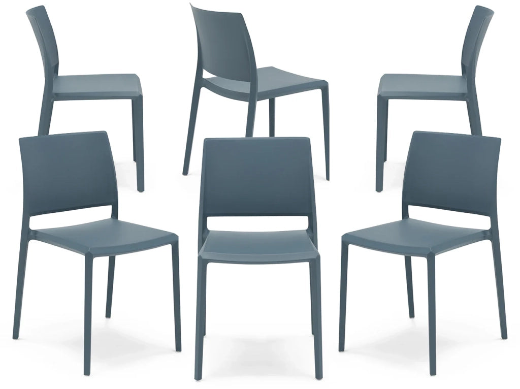 Set 6 sedie in polipropilene MEGAN, impilabile, resistente ai raggi UV, design moderno, ideale per sala da pranzo, cucina, sala d’attesa, bar, ristoranti o giardino, colore Avio