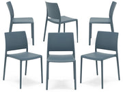 Set 6 sedie in polipropilene MEGAN, impilabile, resistente ai raggi UV, design moderno, ideale per sala da pranzo, cucina, sala d’attesa, bar, ristoranti o giardino, colore Avio