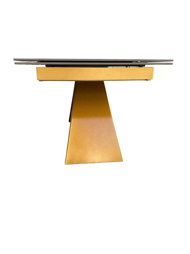 Tavolo moderno allungabile piano nero effetto marmo gambe oro 160x90x78 - Mobili 2G