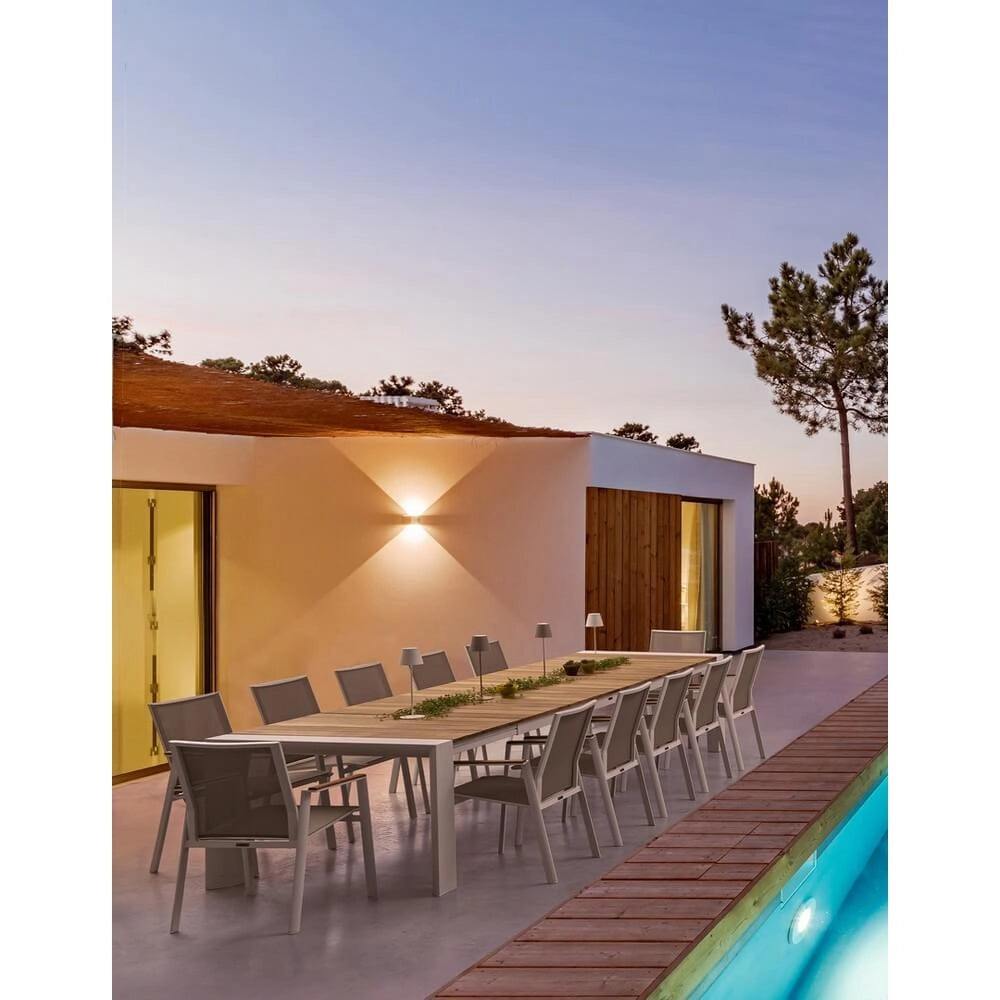 Set di 4 Sedie da Giardino con Braccioli in Alluminio e Teak - HIGHLANDER