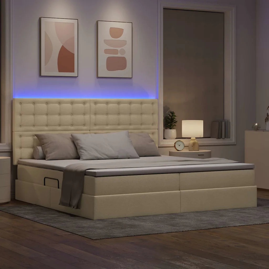 Letto con contenitore LED e materasso Crema 200 x 200 cm