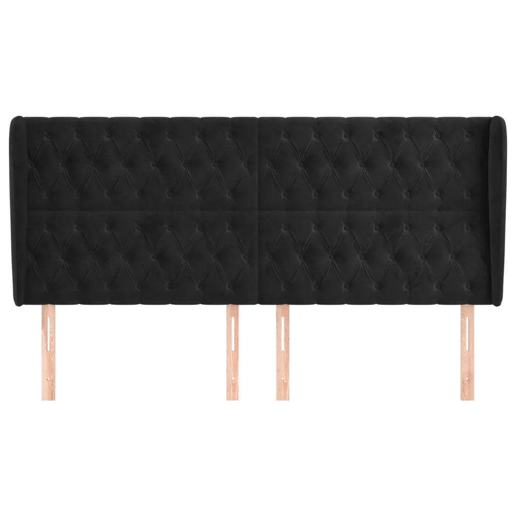 Testiera ad Orecchio Nera 203x23x118/128 cm in Velluto