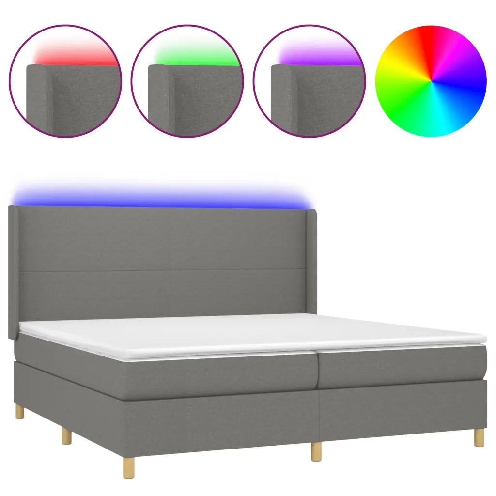 Letto a Molle Materasso e LED Grigio Scuro 200x200cm in Tessuto 3138742