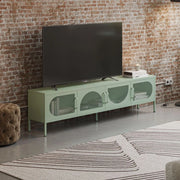 Porta TV in metallo Tayra con 4 ante reticolate verde menta 180x35x50H – Stile moderno e anima industrial