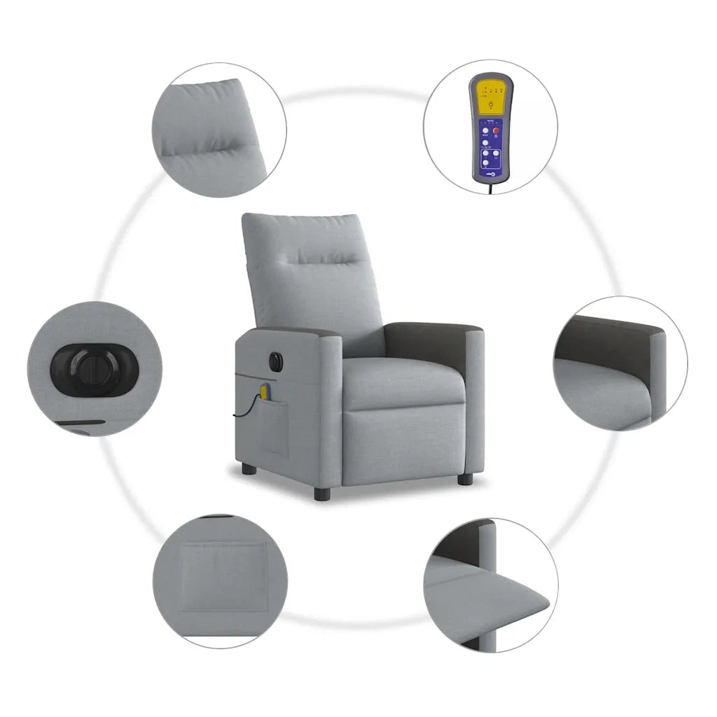 Poltrona | Sedia Relax Reclinabile Massaggio Elettrica Grigio Chiaro Tessuto