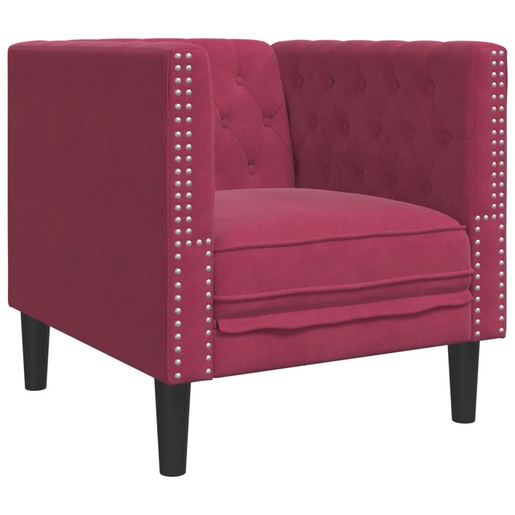 Set Divani Chesterfield 3pz con Cuscini Rosso Vino Velluto 3209285