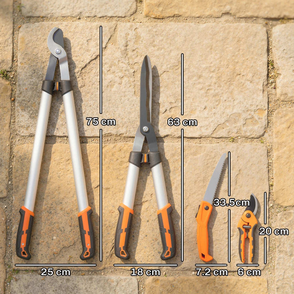 Set 4 Pezzi da Giardinaggio con Cesoie Troncarami Forbici da Potatura e Seghetto Pieghevole Arancione