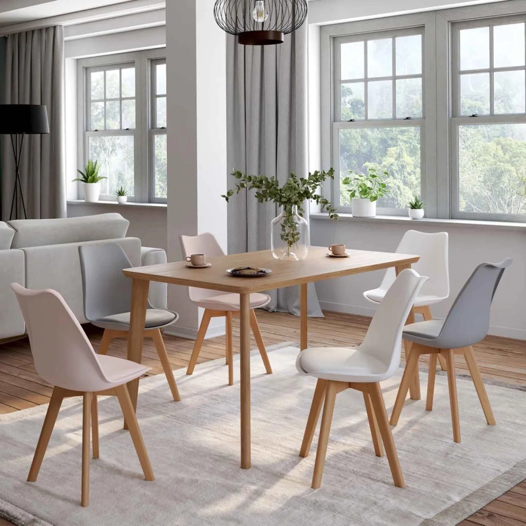 IDMarket - Set di 6 sedie scandinave SARA, mix di rosa pastello x2, grigio chiaro x2 e bianco x2