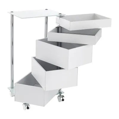 Carrello bagno trasportabile in acciaio cromato con 5 cassetti girevoli