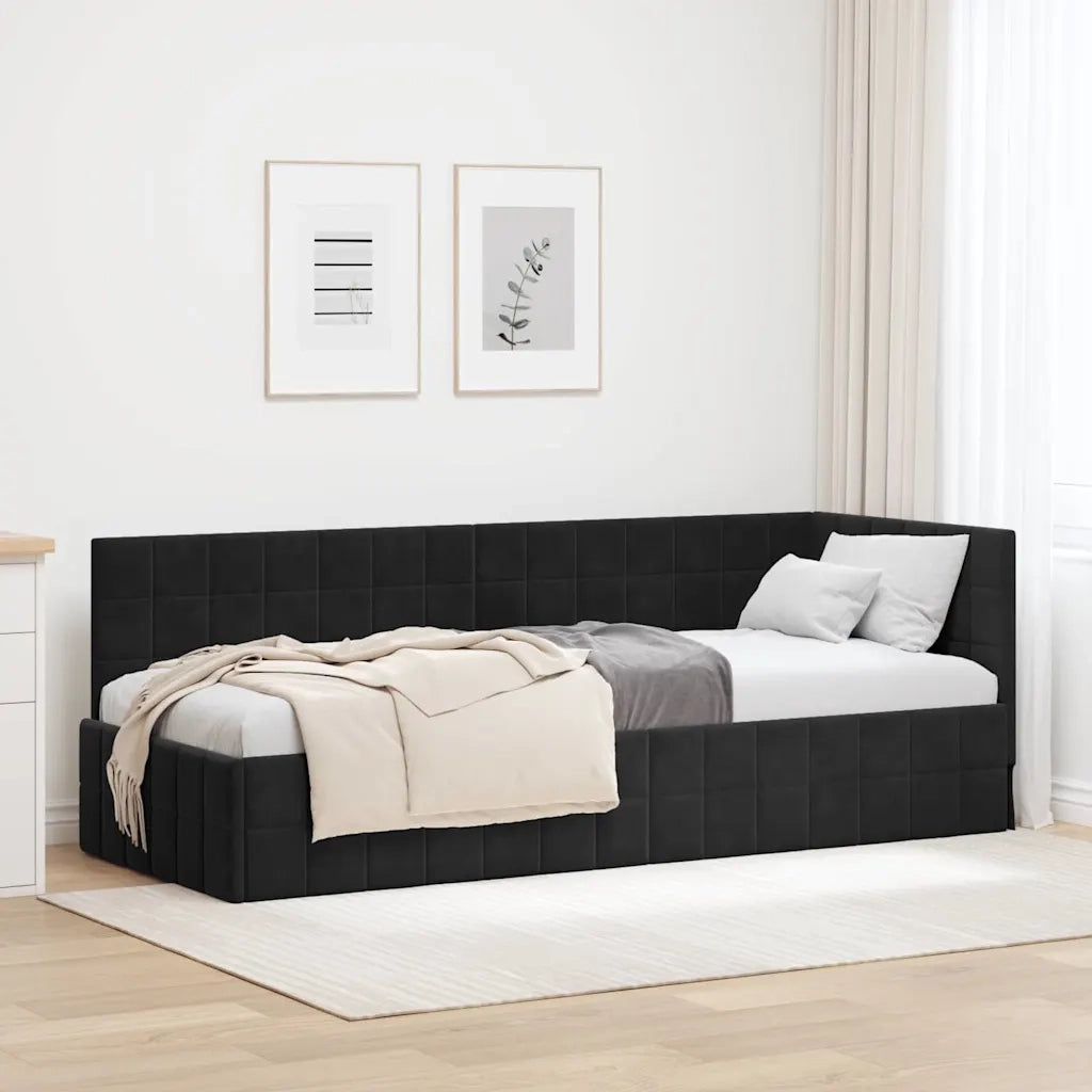 Letto singolo | Letto per adulti | Cornice del letto ad angolo Nero 80 cm x 200 cm Velluto