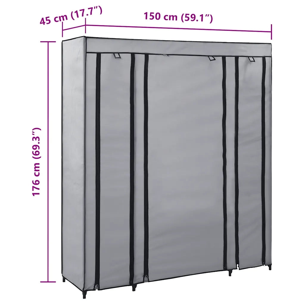 Armadio con Scomparti e Aste Grigio 150x45x176 cm in Tessuto CFW5972126
