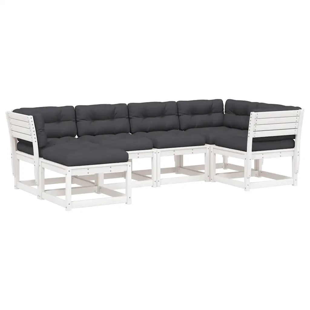 Set Divani Giardino 6pz con Cuscini Bianco Legno Massello Pinocod mxl 88500