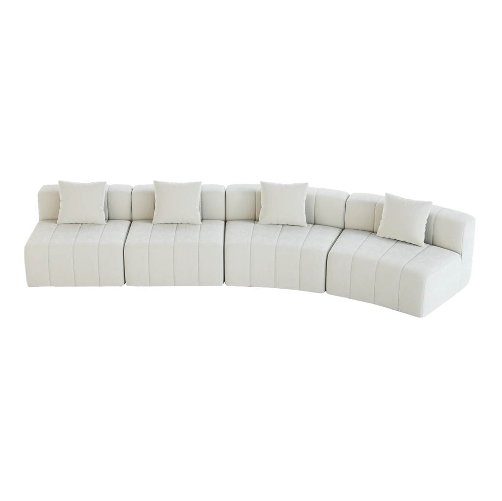 DIVANO Modulare Curvo in Chenille Beige con 2 Cuscini