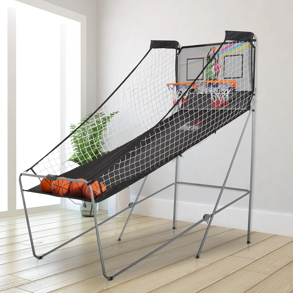 Canestro da Basket Pieghevole ¨C zephmum ¨C Grigio, Acciaio, 205x110x205 cm