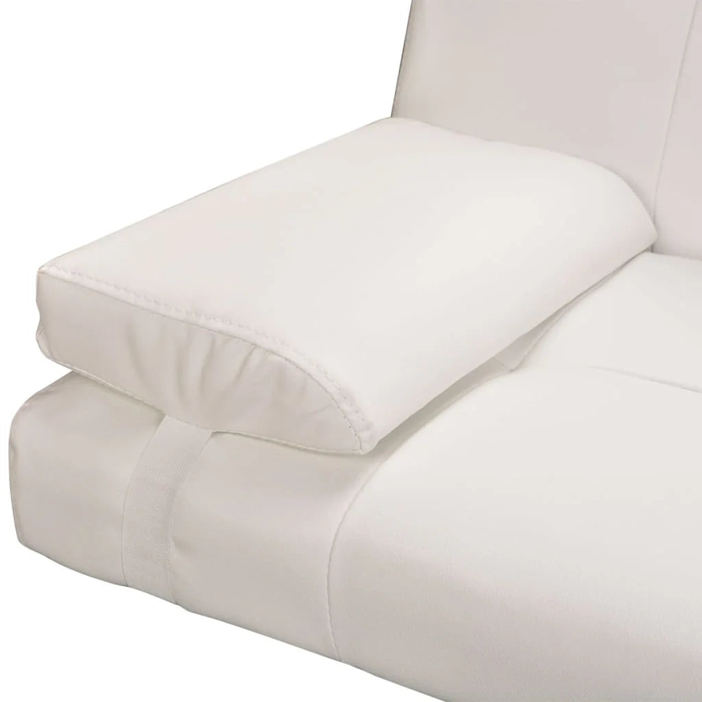 Divano letto regolabile con due cuscini in similpelle bianco crema 02_0019535