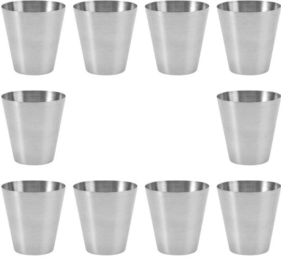 Set di bicchieri in metallo da 10 pezzi - Bicchieri da 100 ml - Stivabile e leggero - Adatto per campeggio e picnic - Sostenibile e riutilizzabile