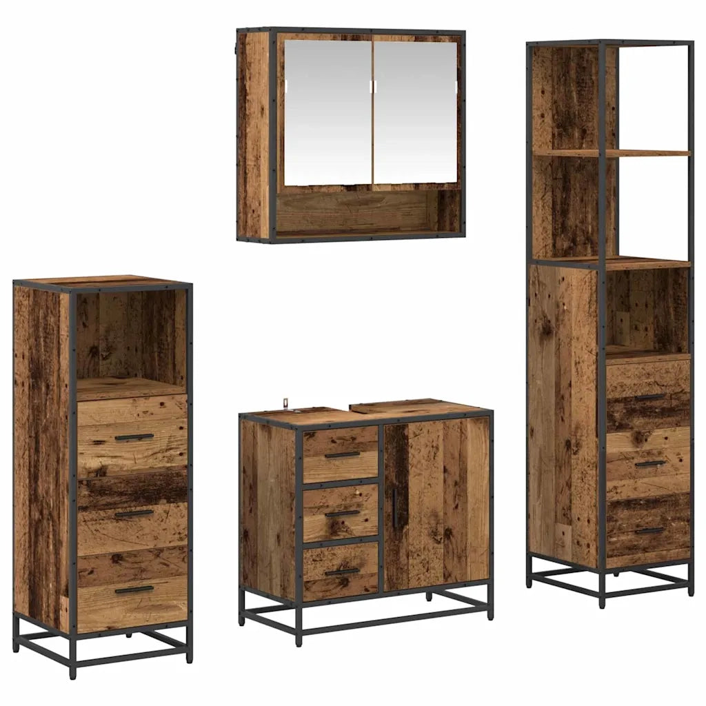 Set di mobili per il bagno con cassetto 4 pcs Legno vecchio 3402497