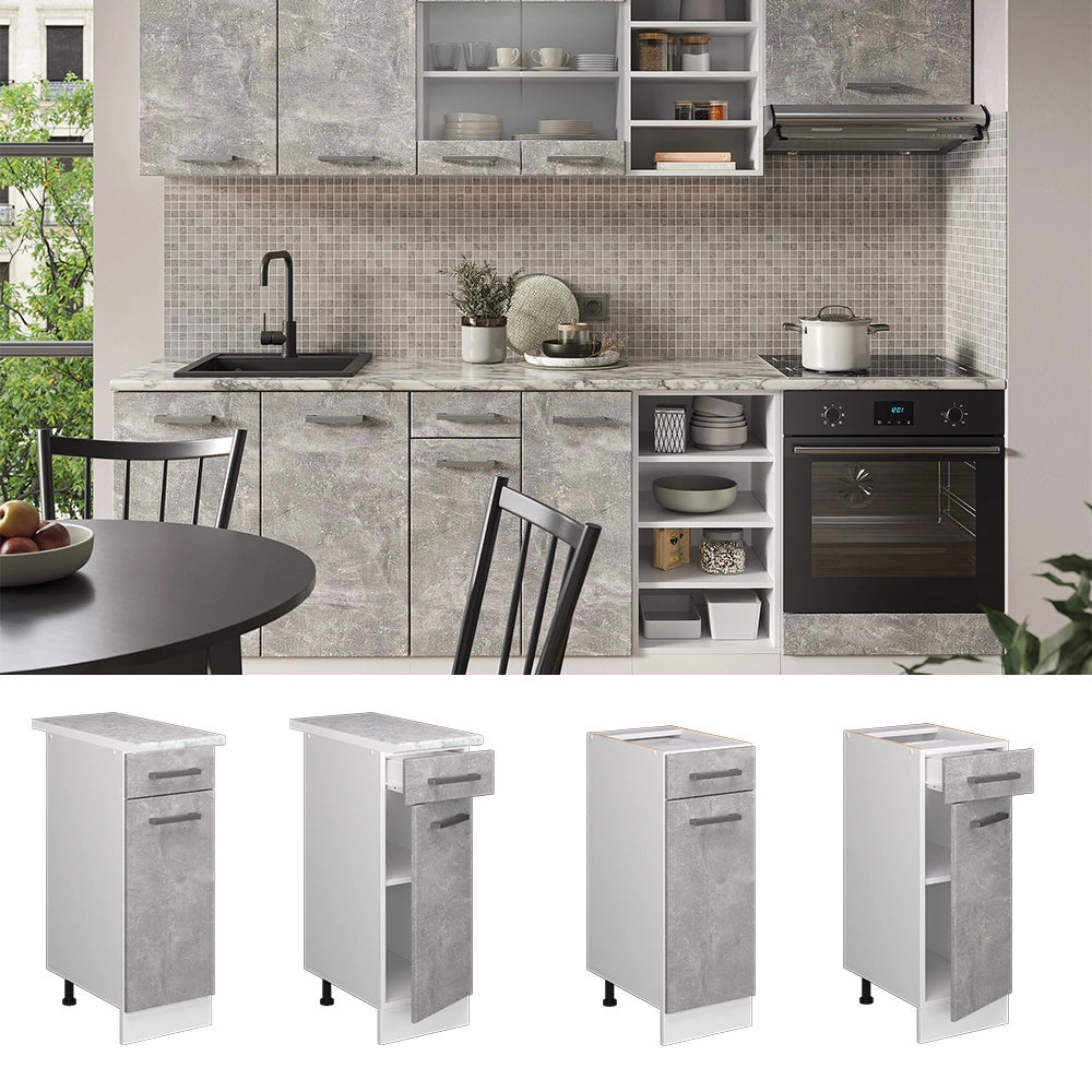 Mobiletto base per cucina R-Line Calcestruzzo/Bianco 30 cm, PL Marmo Vicco