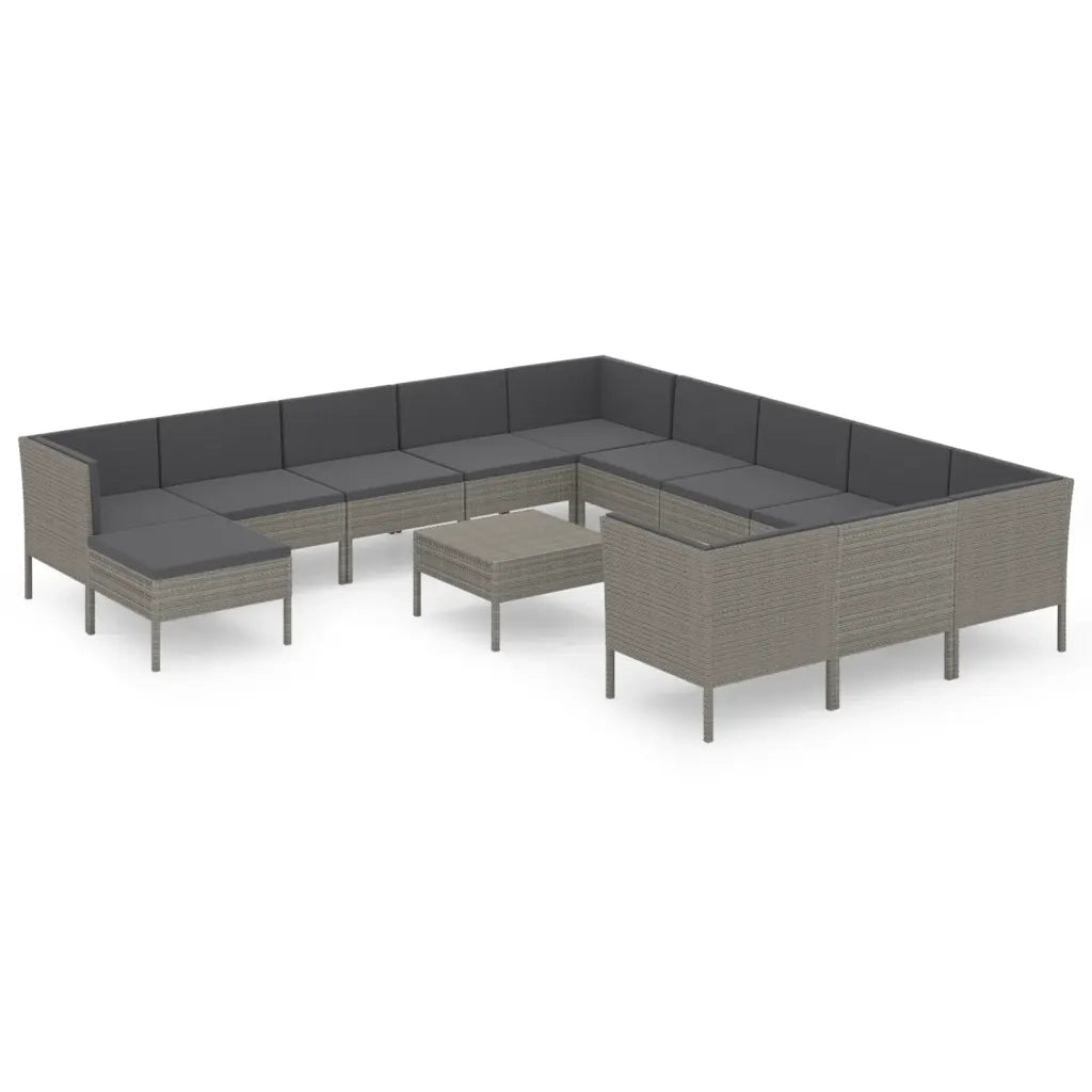 Set Divani da Giardino 13 pz con Cuscini in Polyrattan Grigio 3094530